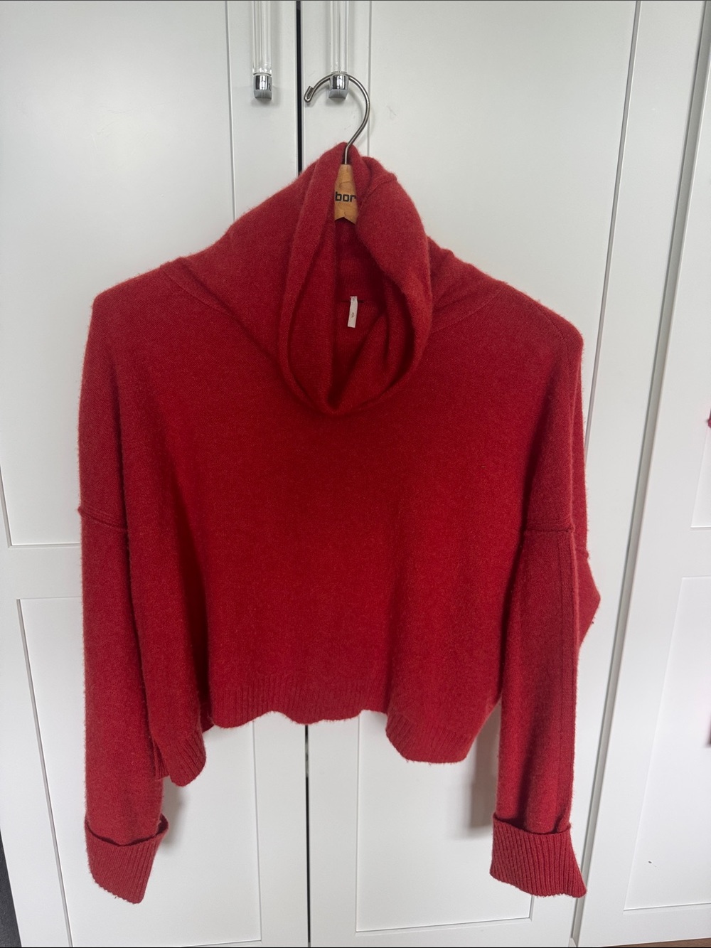 Free People Red Cropped Cowl Neck Sweater